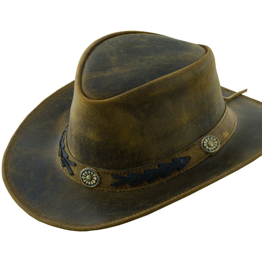 Lesa Collection Sahara Leather Hats Western Style  Cowboy hat Unisex Tan vintage